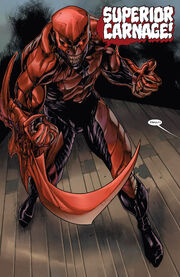 Karlin Malus (Earth-616) and Carnage (Symbiote) (Earth-616) from Superior Carnage Vol 1 3 001