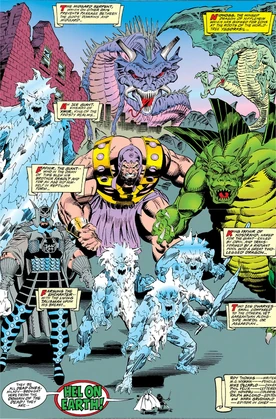 Thor and Sif facing off against Asgard's monsters