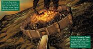 Burning city on the Skrull planet Skrullos From Incredible Hercules #120