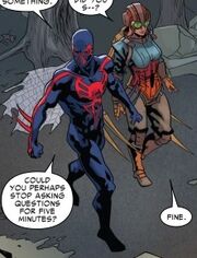 Miguel O'Hara (Earth-928) and Maybelle Reilly (Earth-803) from Spider-Man 2099 Vol 2 8 001