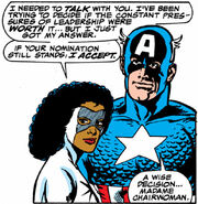 Accepting the offer to become the Avengers chairwoman From Avengers #279