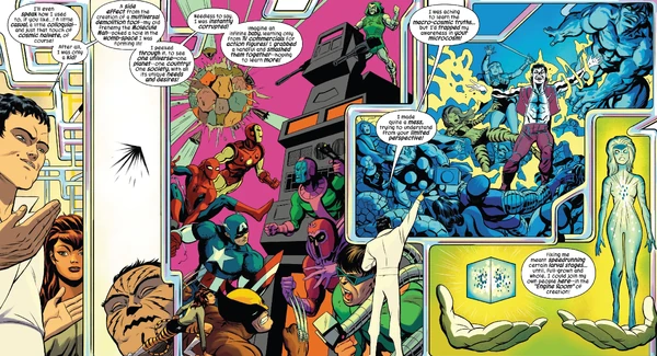 The Beyonder recapping Secret Wars 1, Secret Wars 2, and Secret Wars 3 in the current canon