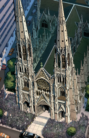 Saint Patrick's Cathedral - Funeral of Peter Parker (Earth-1610) from Ultimate Fallout Vol 1 1 001