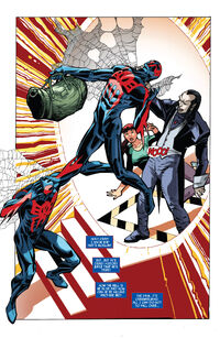 Miguel O'Hara (Earth-6375), Miguel O'Hara (Earth-928), Mary Jane Watson (Earth-6375), and Morlun (Earth-001) from Spider-Man 2099 Vol 2 5 001
