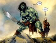 Skaar (Earth-616) and Bruce Banner (Earth-616) from Dark Reign The List - Hulk Vol 1 1 001