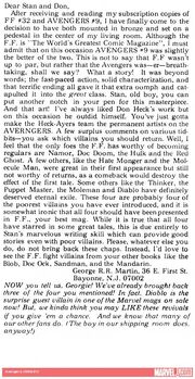 George R R Martin Letter from Avengers Vol 1 12