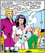 Chatting with her Captain Britain about Wolverine at the X-Mansion From X-Men Annual #11