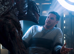 Edward Brock (Earth-688B), Carlton Drake (Earth-688B) and Riot (Symbiote) (Earth-688B) from Venom (film) 001
