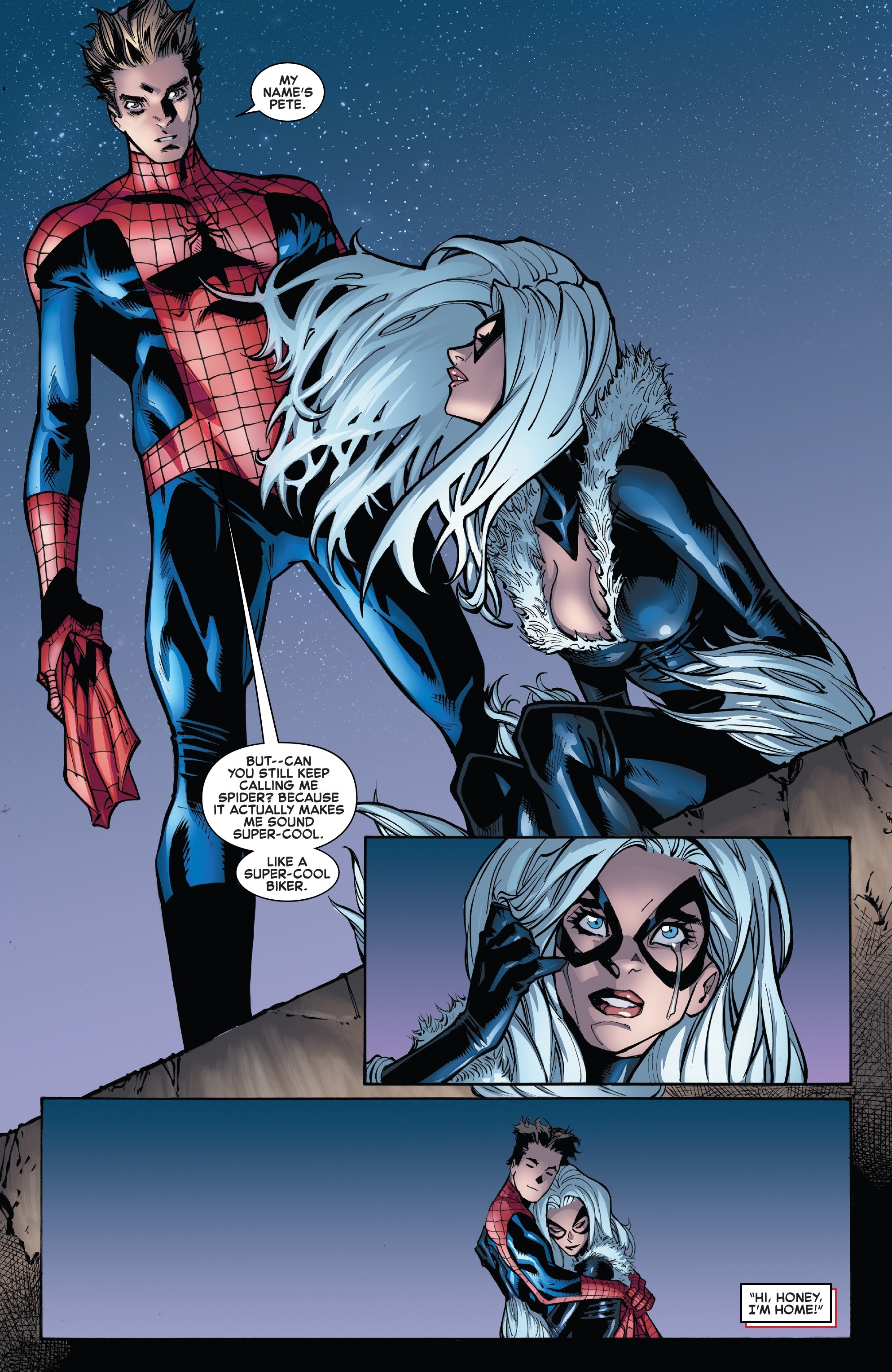 black cat and spiderman making out