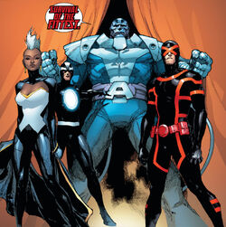 Evan Sabahnur (Earth-616), Ororo Munroe (Earth-616), Alexander Summers (Earth-616) and Scott Summers (Earth-616) from Avengers & X-Men AXIS Vol 1 4 001