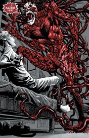 Dylan Brock (Earth-Unknown) and Carnage (Symbiote) (Earth-Unknown) from Carnage Black, White & Blood Vol 1 4 001.jpg