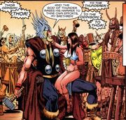 Thor Odinson (Earth-616) celebrated by Vikings from Captain Marvel Vol 4 17