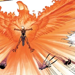 Raven Darkhölme (Earth-14412), Phoenix Force (Earth-14412) and James Howlett (Earth-14412) from Avengers Forever Vol 2 13 001.png