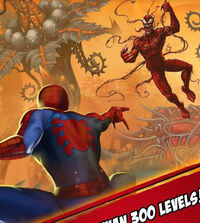 Peter Parker (Earth-41940), Cletus Kasady (Earth-41940), and Carnage (Symbiote) (Earth-41940) from Spider-Man Unlimited (video game) 001