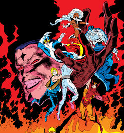 X-Men (Earth-616) and Nathaniel Essex (Mister Sinister) (Earth-616) from Uncanny X-Men Vol 1 243 cover