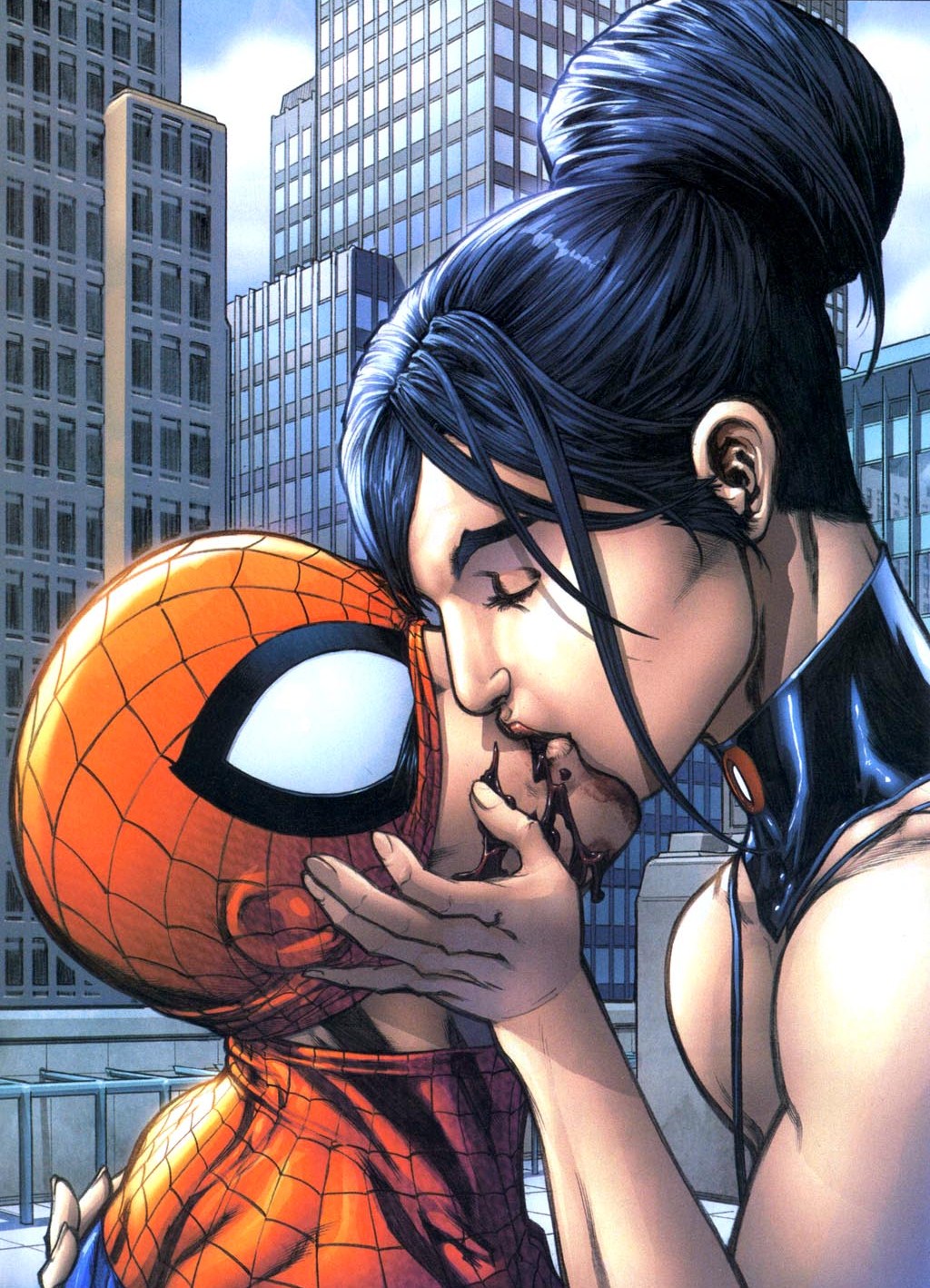 spiderman and black widow kiss