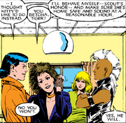 David Ishima (Earth-616), Katherine Pryde (Earth-616), Lindsay McCabe (Earth-616), Ororo Munroe (Earth-616), 1 Yarbro Court from Uncanny X-Men Vol 1 206