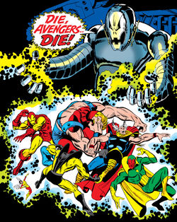 Ultron (Earth-616) and Avengers (Earth-616) from Avengers Vol 1 67 cover