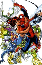 Spider-Man with Mary Jane Watson and his enemies