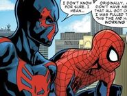 Miguel O'Hara (Earth-928) and Peter Parker (Earth-616) from Spider-Man 2099 Vol 2 11 002.jpg (39 KB)