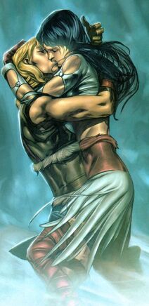 Thor Odinson (Earth-616) and Sif kiss for the first time from Thor Son of Asgard Vol 1 12