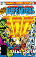 Defenders #100 "Hell on Earth! / Chapter 2: Hulk Dr. Strange Sub-Mariner / Interlude One / Chapter 3: Nighthawk, Gargoyle, and Devil Slayer! / Interlude Two / Chapter 4: Silver Surfer Valkyrie Clea / Chapter 5" (October, 1981)