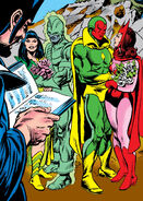 Nathaniel Richards Immortus (Earth-6311), Swordsman (Cotati) (Earth-616), Mantis (Brandt) (Earth-616), Wanda Maximoff (Earth-616) and Vision (Earth-616) from Giant-Size Avengers Vol 1 4 cover