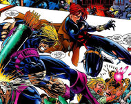Black Widow and Hawkeye hunted by imperialist America (Earth-95411)