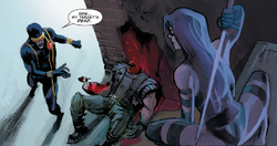 Scott Summers (Earth-616), Angelo Macon (Earth-616) and Elizabeth Braddock (Earth-616) from Uncanny X-Force Vol 1 5.1 001