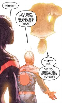 Owen Reece (Earth-616), Miles Morales (Earth-1610) and Peter Parker (Earth-616) from Secret Wars Vol 1 6 002