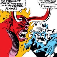 Surtur (Earth-616) and Ymir (Earth-616) from Mighty Thor Vol 1 425 001