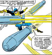 The Angel evades Magneto's torpedoes.