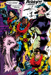 Lucas Bishop (Earth-1191), Trevor Fitzroy (Earth-1191), Malcolm (Earth-1191) and Randall (Earth-1191) from Uncanny X-Men Vol 1 282