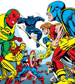 Avengers (Earth-616) and Squadron Supreme (Earth-712) from Avengers Vol 1 141 cover