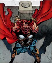 Thor Odinson (Earth-616) lifts Mjolnir for the first time in Avengers Origins Thor Vol 1 1