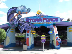 Storm Force Accelatron is a teacup spinner ride. Riders are made power the Accelatron, a device that amplifies mutants' abilities, to allow the X-Men, Professor X, and Storm to defeat Magneto.[21]