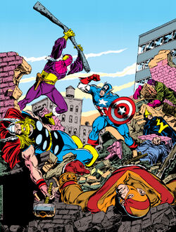 Avengers (Earth-616) and Masters of Evil (Earth-616) from Avengers Vol 1 277 cover