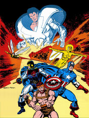 Beyonder (Earth-616) and Avengers (Earth-616) from Avengers Vol 1 261 cover