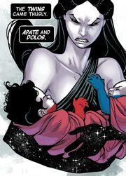 Nyx (Earth-616), Apate (Olympian) (Earth-616) and Dolos (Earth-616) from Avengers No Road Home Vol 1 4 001