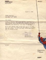 Esta es la carta enviada a  que venía con el cheque cuando Marvel le compró la idea del traje negro.