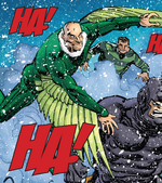 Spider-Man's enemies hit him with snowballs (Earth-14702)