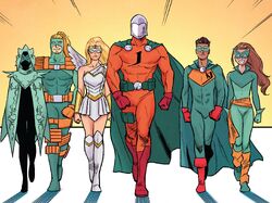 Runaways (Earth-616) and Doc Justice (Earth-616) from Runaways Vol 5 28 001