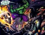 Johnathon Blaze (Earth-7642), Bruce Banner (Earth-7642), Sara Pezzini (Earth-7642), Franchetti Mafia (Earth-7642), and Danielle Baptiste (Earth-7642) from Darkness Incredible Hulk Vol 1 1 001