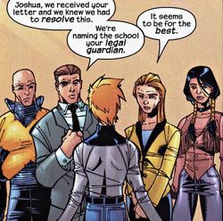 Charles Xavier (Earth-616), Howard Foley (Earth-616), Joshua Foley (Earth-616), Grace Foley (Earth-616), and Danielle Moonstar (Earth-616) and from New Mutants Vol 2 7 001