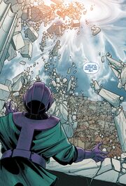 Kang Dynasty (Earth-6311) being destroyed from Uncanny Avengers Vol 1 12