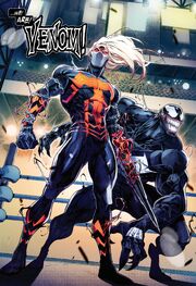 Dylan Brock (Earth-616), Edward Brock (Earth-616), Venom (Symbiote) (Earth-616) and All-Black (Symbiote) (Earth-616) from Venom War Vol 1 3 001
