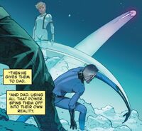 Reed Richards (Earth-616) and Franklin Richards (Earth-616) from Secret Wars Vol 1 9 001