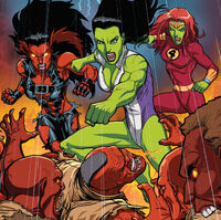 Elizabeth Ross (Earth-616), Jennifer Walters (Earth-616) and Lyra (Earth-8009) from Fall of the Hulks The Savage She-Hulks Vol 1 3 001