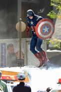 Chris Evans on set in costume.