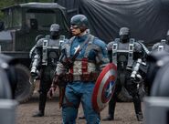 Captain America surrounded by HYDRA soldiers.